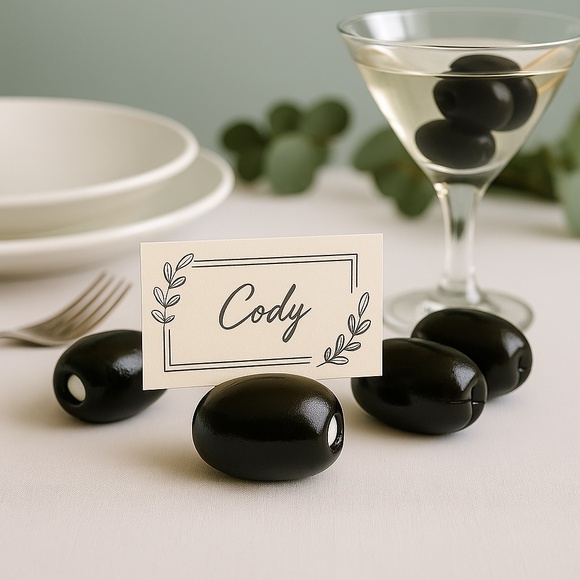 Olive Place Card Holders – Set of 4 | Martini Party Table Decor Hand Sculpted - Picture 1 of 10